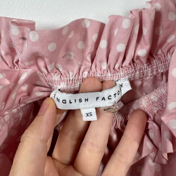 English Factory Dress XS Pink Polka Dot Cotton Pocket Ruffle Cottage Summer Prep - Picture 6 of 8